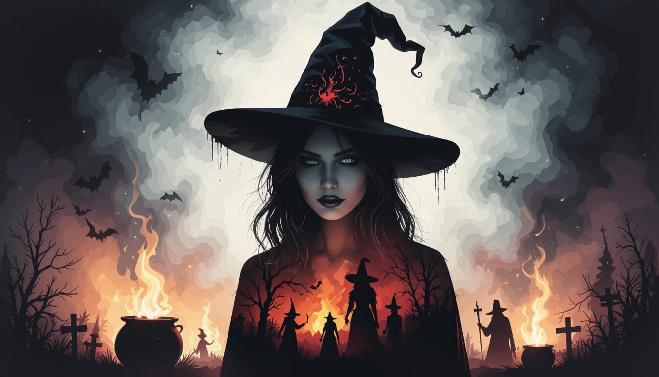 Witches Casting Spells in Oil on Black Canvas