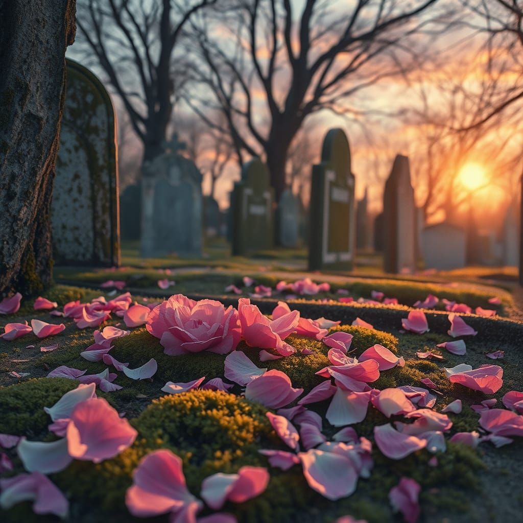 Ethereal Watercolour Cemetery Scene with Shattered Mythical ...