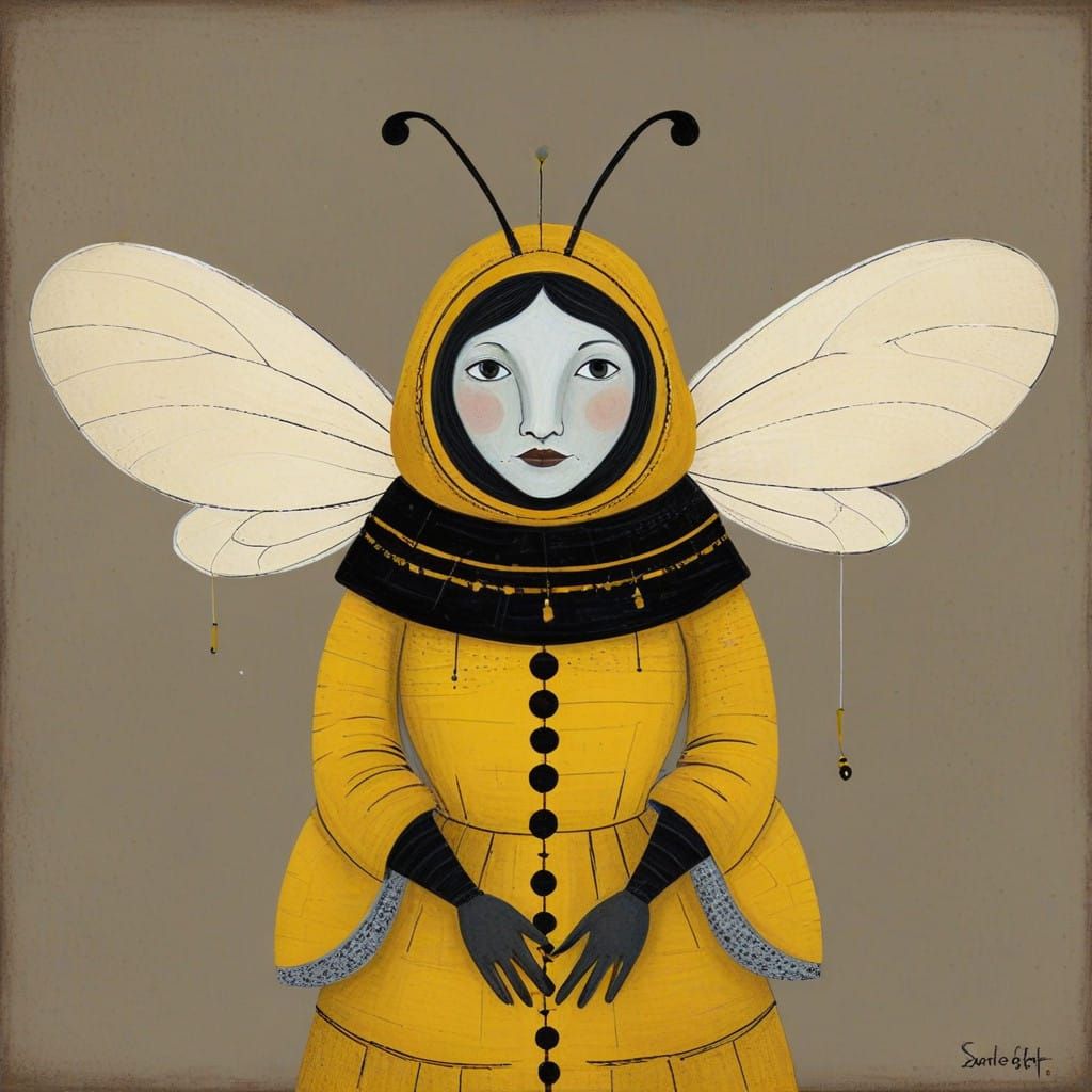 Queen Bee in Naive Art Style