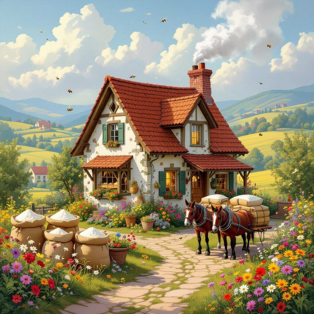 Idyllic Country Bakery in Painterly Style