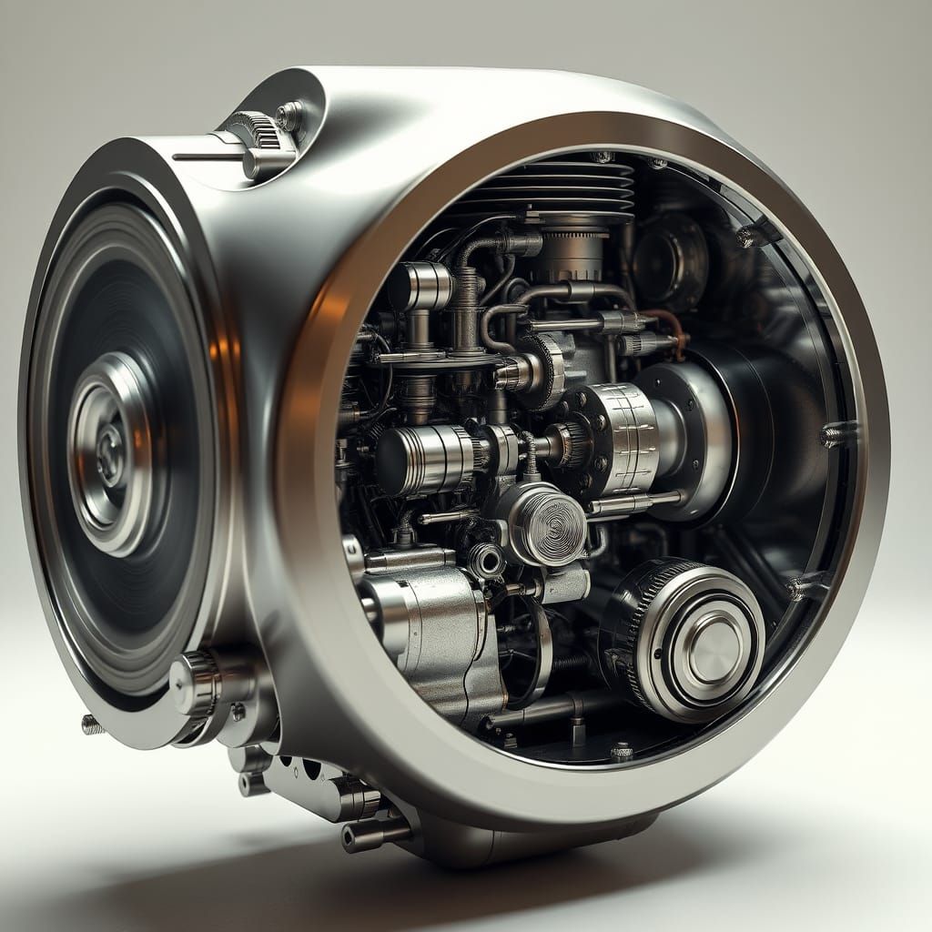 Surrealistic Close-up of a High-Tech Engine Exposed