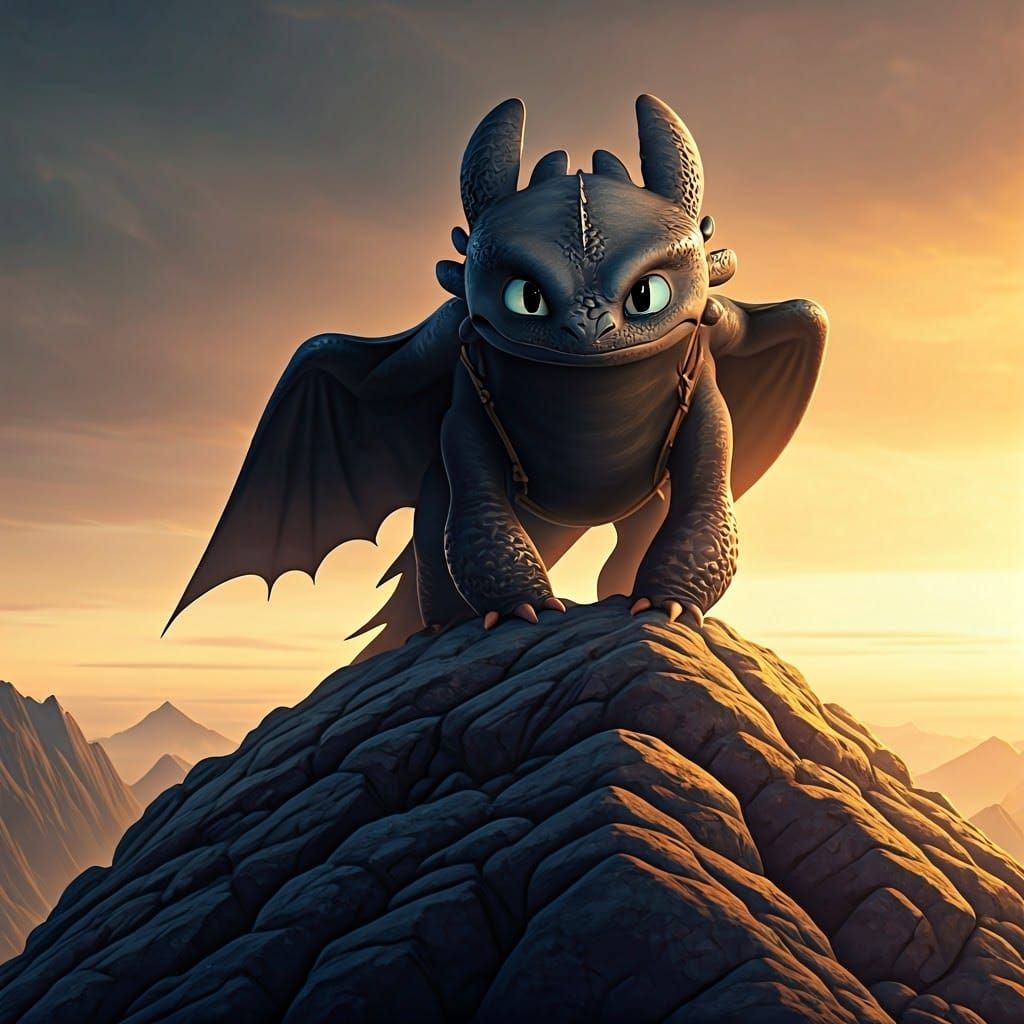 Regal Night Fury Dragon Stands Proud on Ancient Rock Formati...