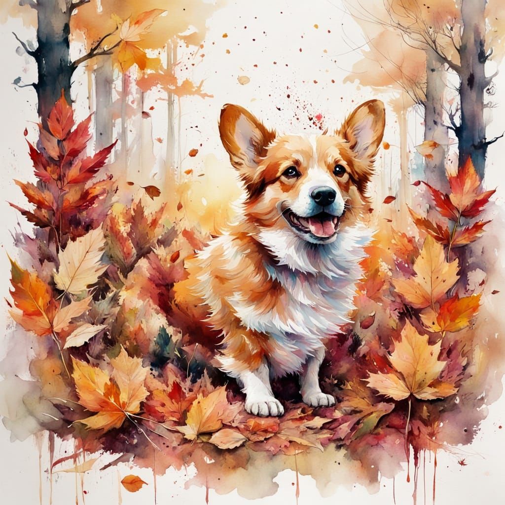 Adorable Corgi Peeking From Autumn Leaf Pile