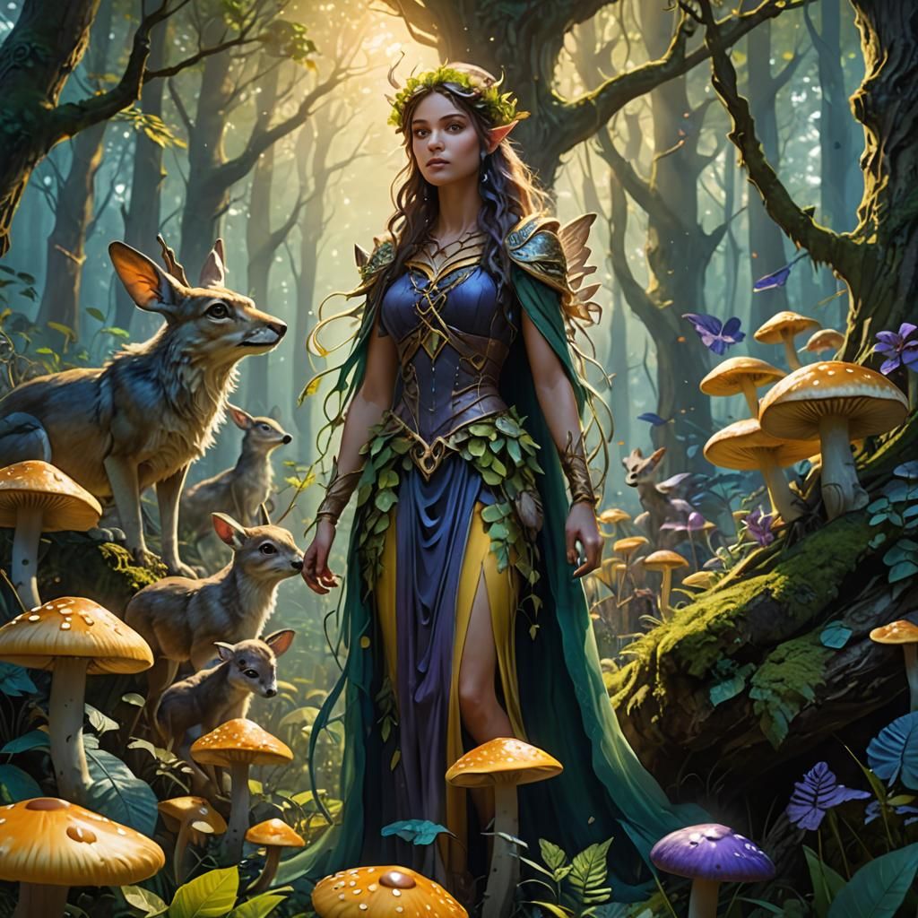 Ethereal Forest Fairy Protecting Animals, Fantasy Art