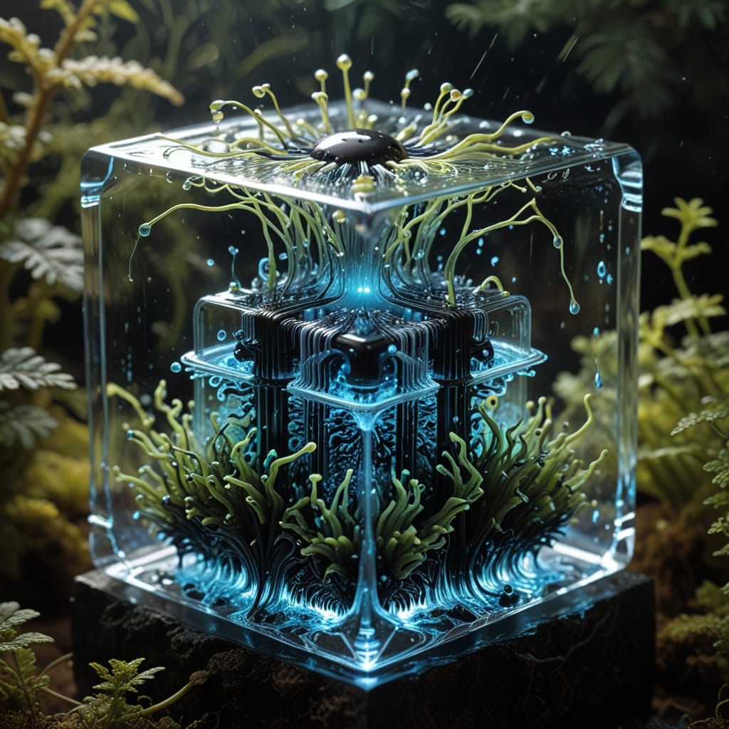 Surreal Ferrofluid Landscape with Glowing Tendrils