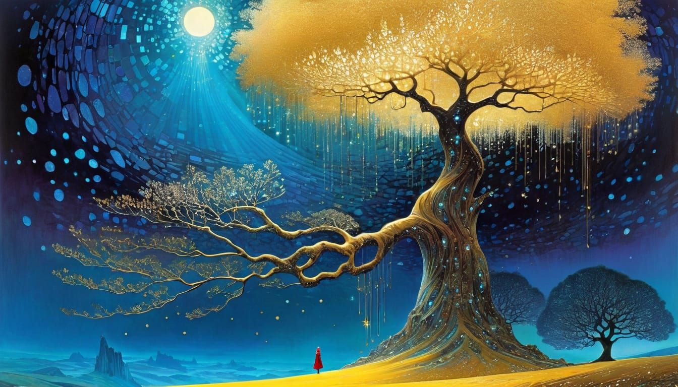 Surreal Gold Tree in an Ethereal Atmosphere