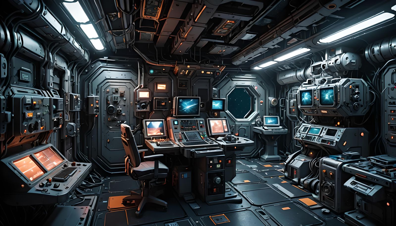 Abandoned Space Station Interior in Postmodern Style