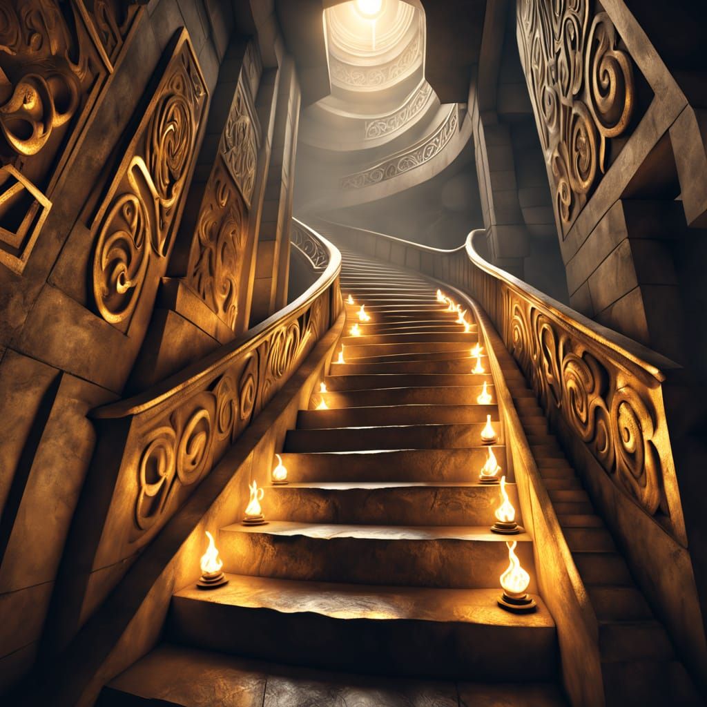 Surreal Staircase Descends into Darkness in a Dreamlike, Esc...