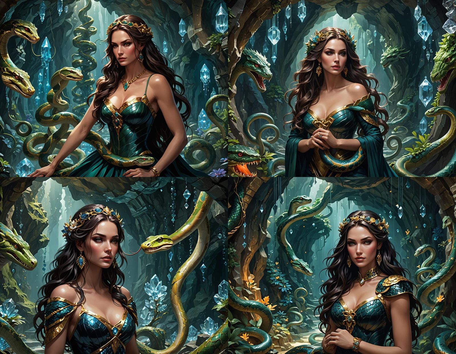 Gorgon's Embrace: A Crystal Cave Fantasy in Anime Style