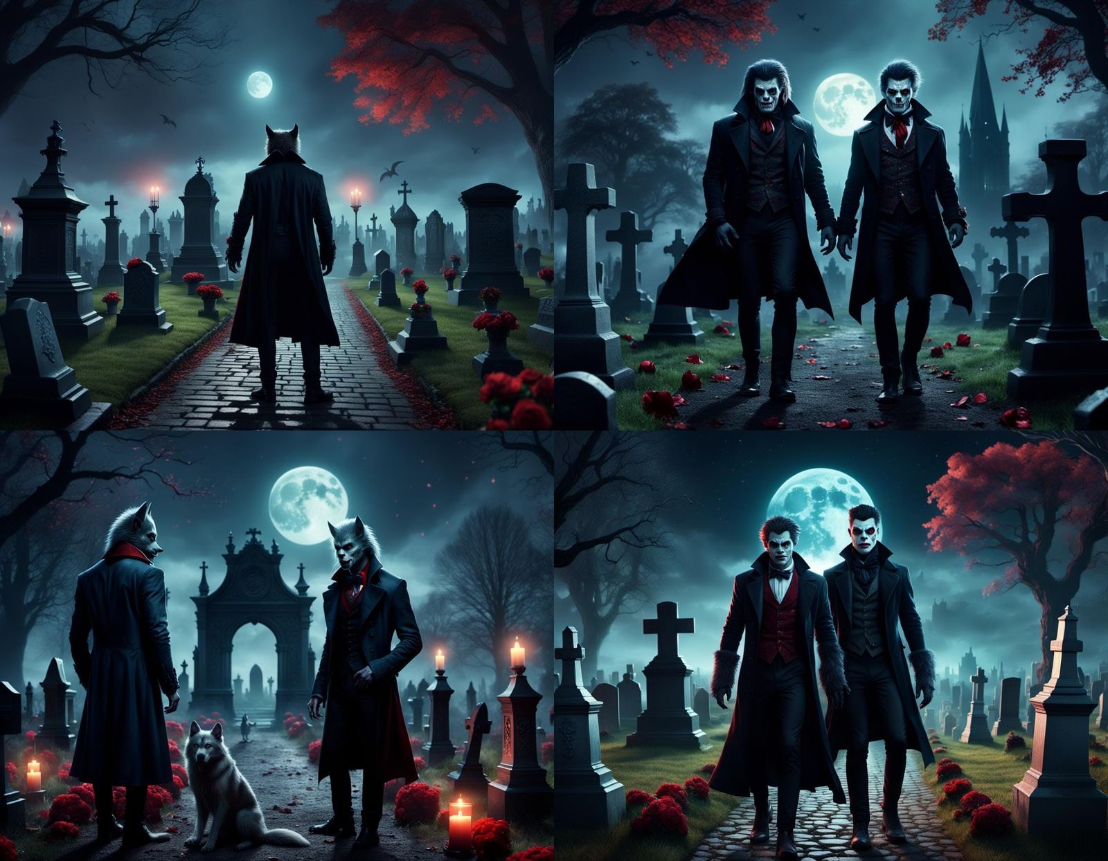 Gay Werewolf and Vampire Graveyard Date: Digital Painting