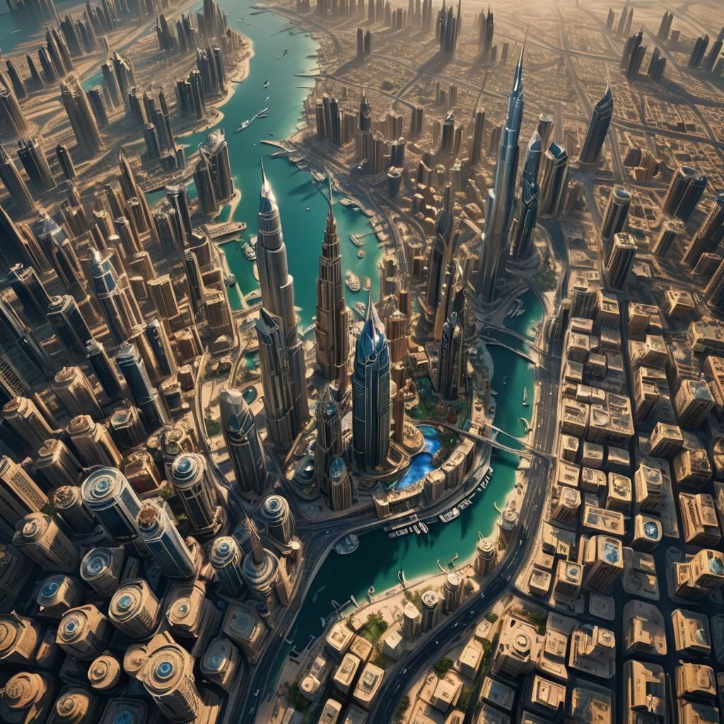 Detailed Matte Painting of Dubai in Deep Color