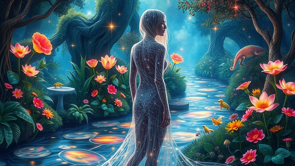 Ethereal Woman Merges with Nature in Psychedelic Eco-Art Sty...