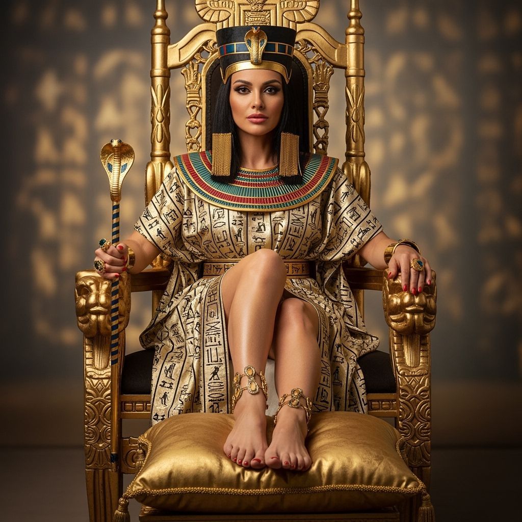 Regal Egyptian Queen on Golden Throne, Studio Shot
