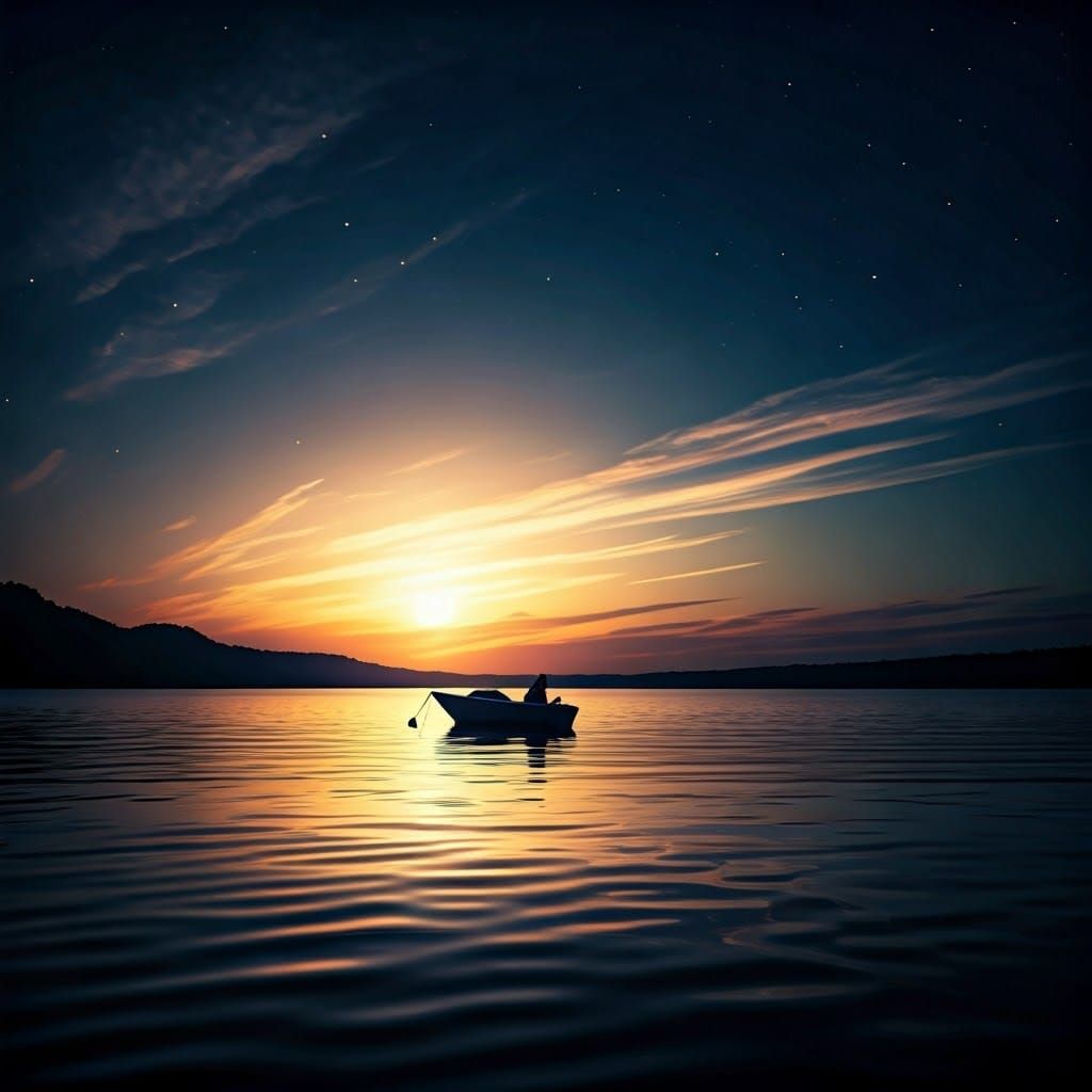 Dreamy Night Lake Scene with Golden Light