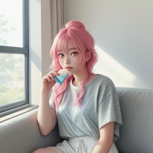 Manga Style: Relaxing Younger Sister with Ice Cream