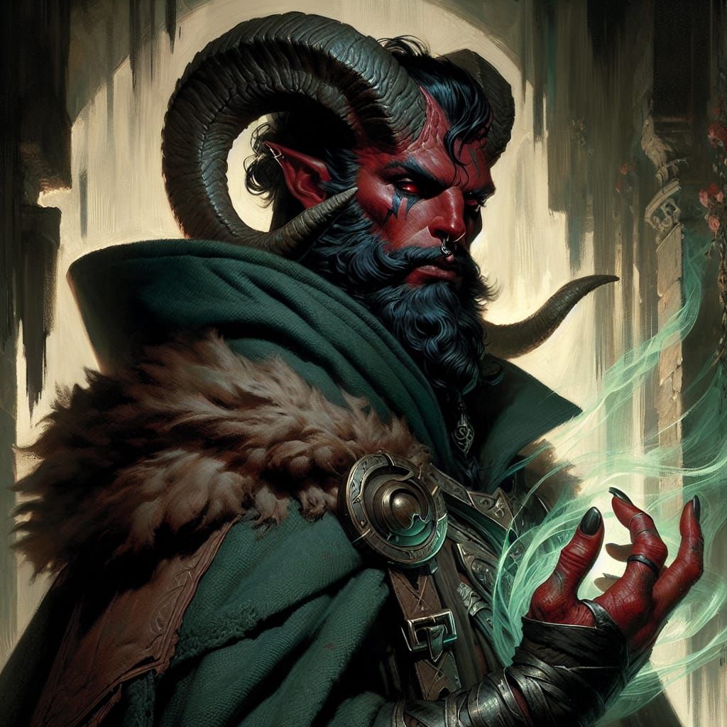 Gothic Tiefling Warlock in Medieval Setting