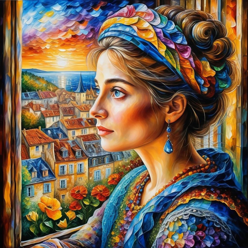 French Lady at Window in Surreal Style
