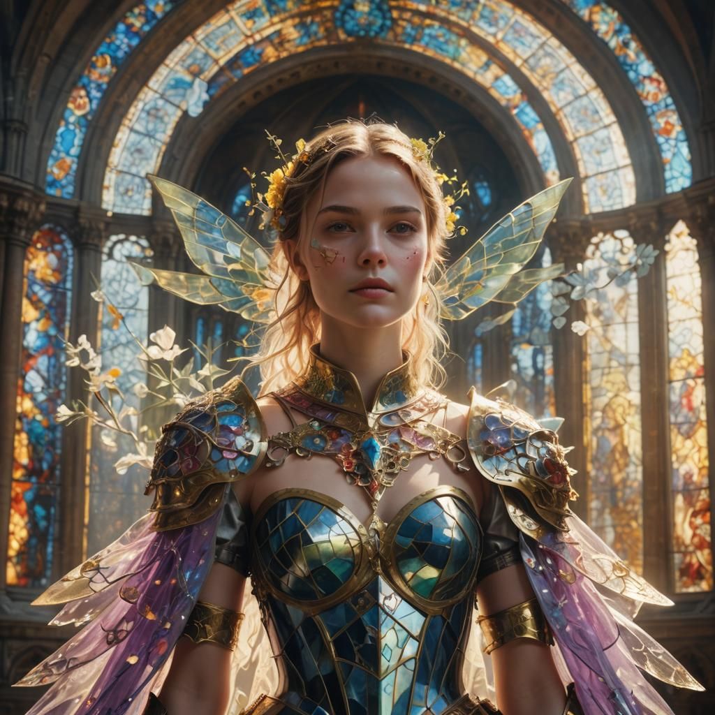 Stained Glass Knight in Cathedral: Cinematic Digital Art