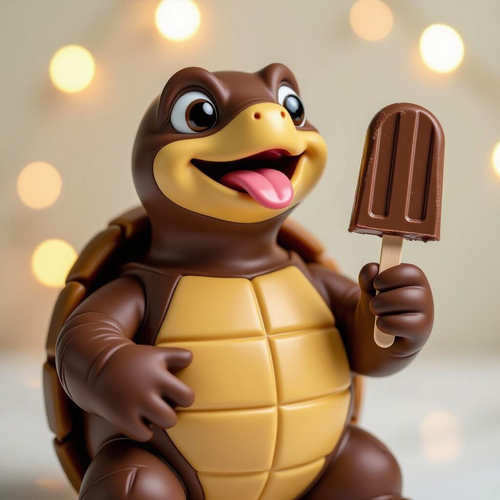 Chocolate Turtle Enjoys a Chocolate Popsicle