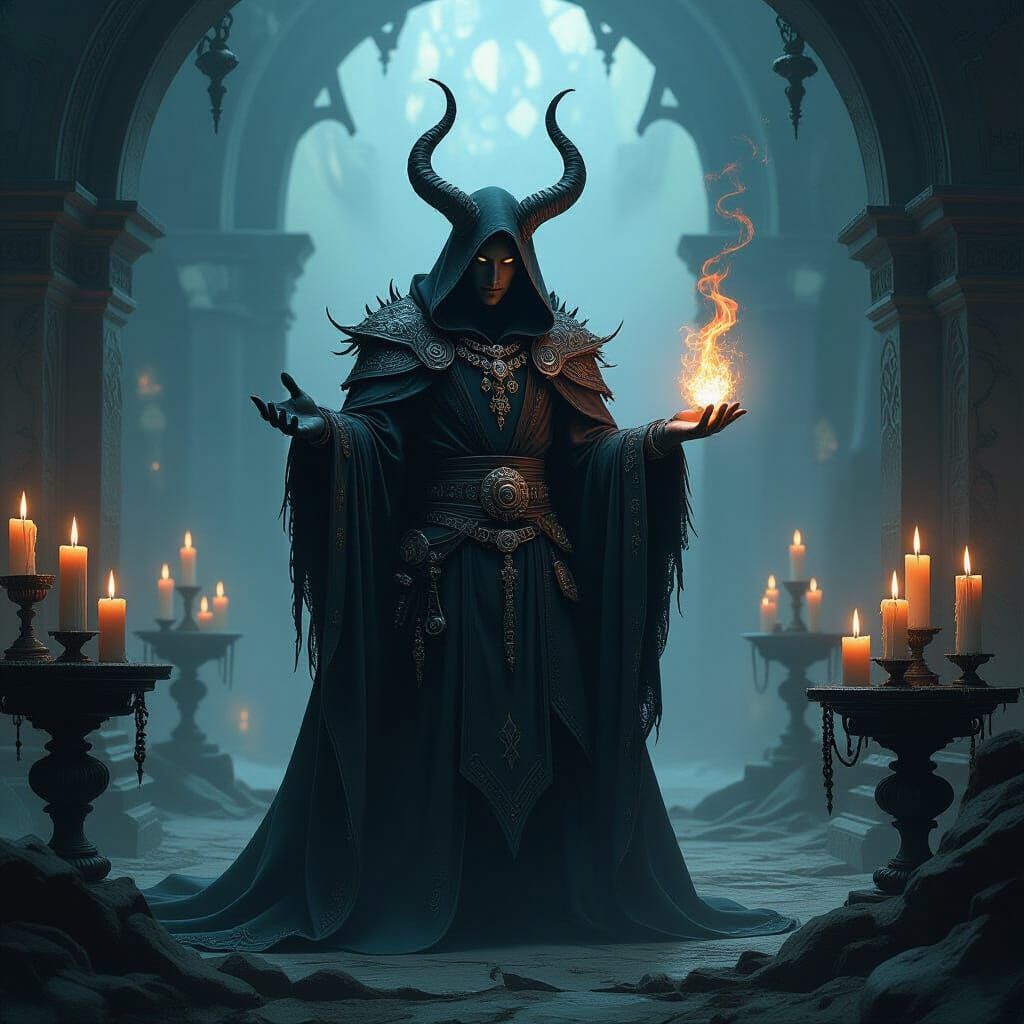 Warlock Making a Pact in Dark Fantasy Style