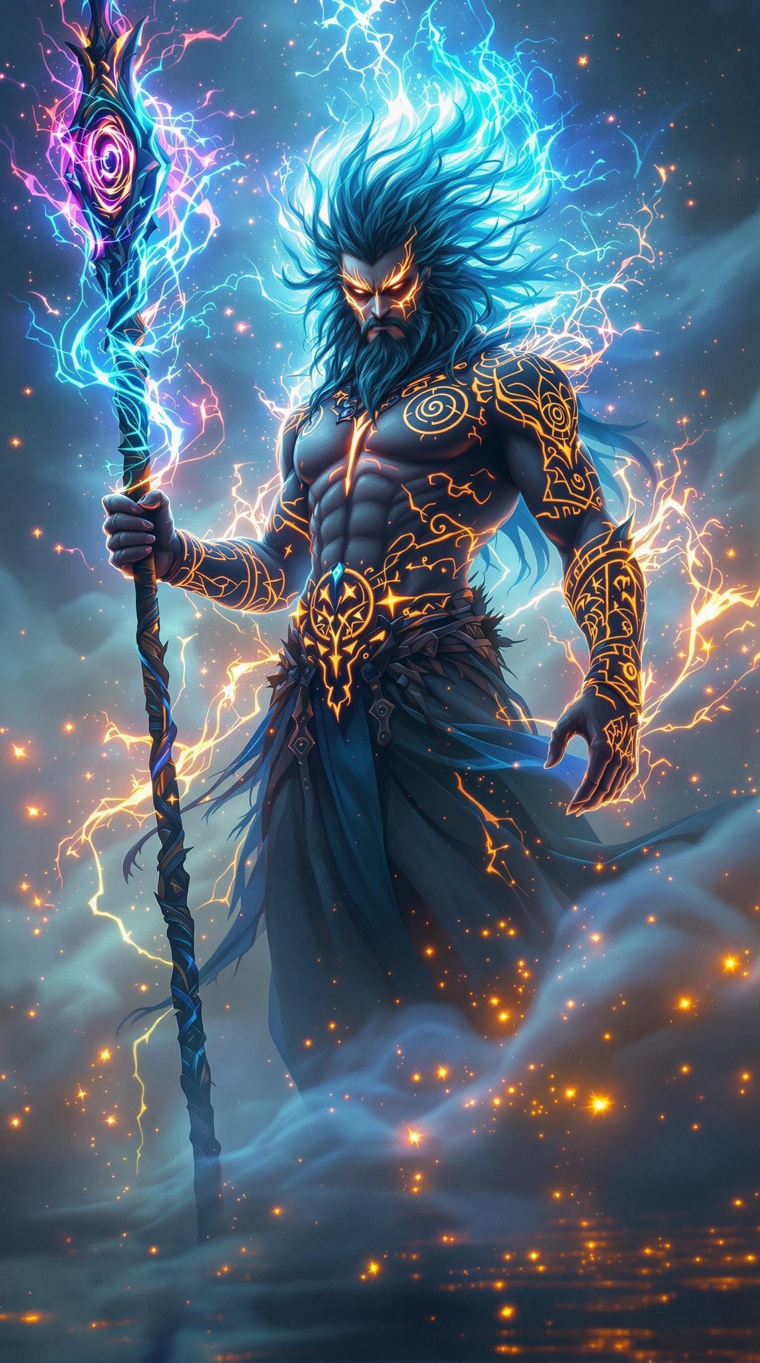 Mystical Sorcerer with Radiant Celtic Tattoos