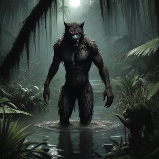 Werewolf Emerges from Black Lagoon Swamp
