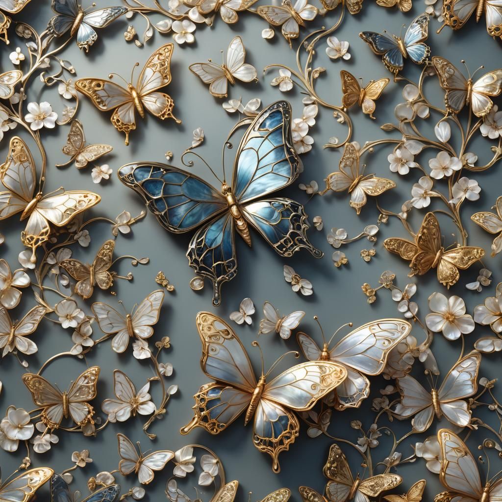 Mother-of-Pearl Butterfly with Gold Filigree Details