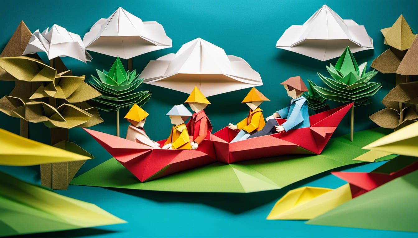 Family's Origami Boat Ride on a River