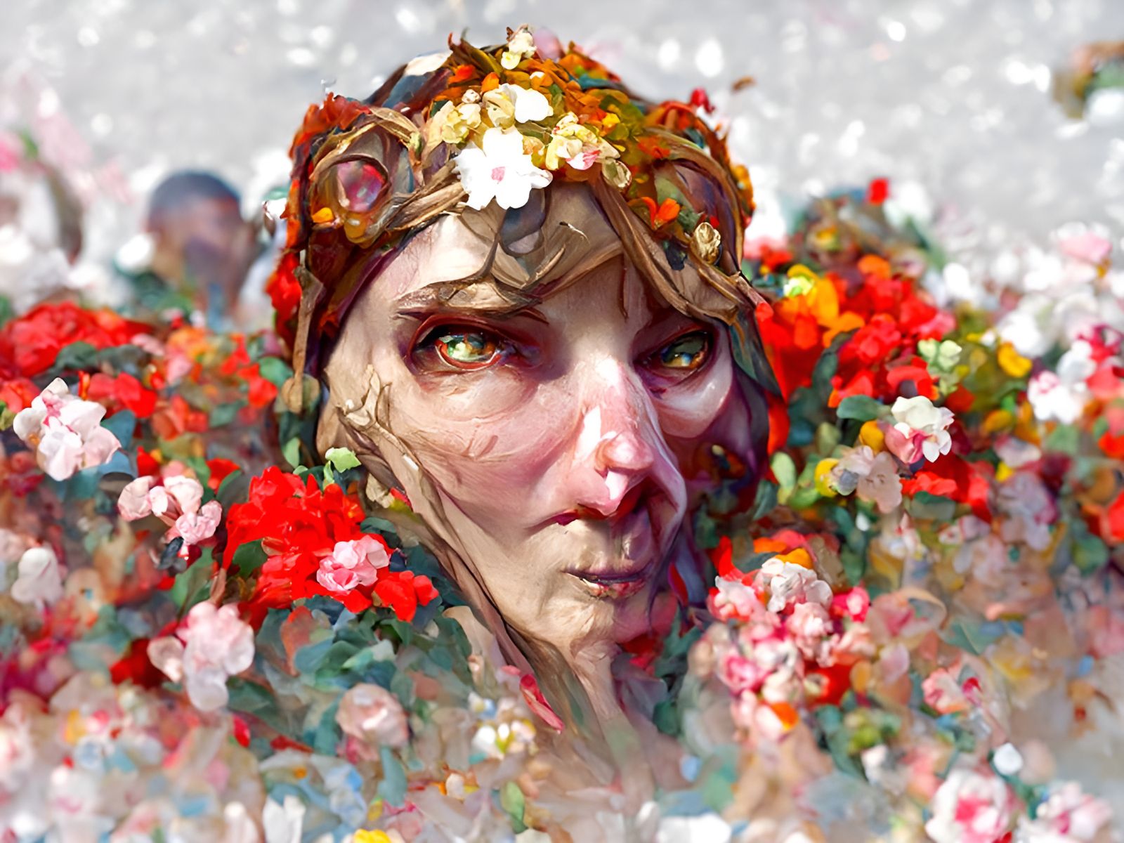 Floral Lady in Sinister Garden, Digital Oil Painting
