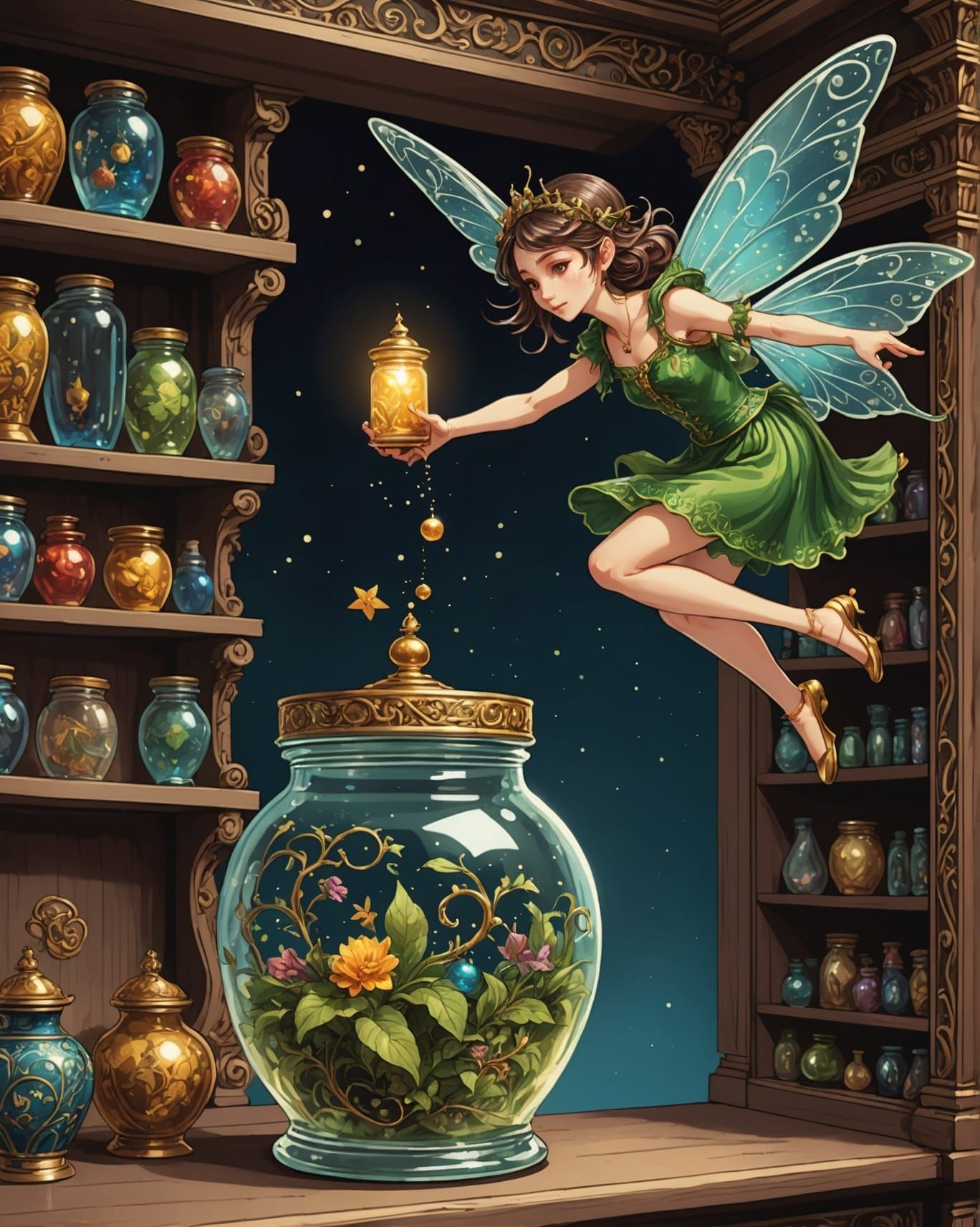 Sprite Fairy Escapes Jar in Anime Magic Show