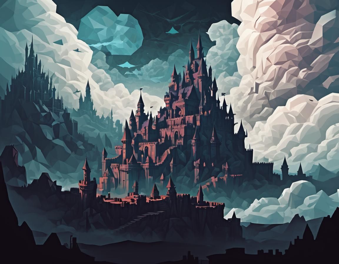 Fantasy Castles in Clouds: Vector Art Polygon Design