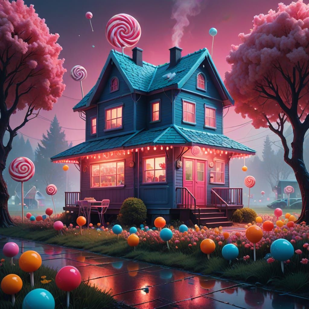 Surreal Candy House in a Whimsical Lolly Garden