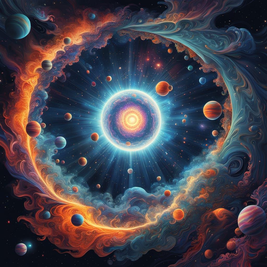 Planetary Waltz in Vibrant Abstract Expressionism