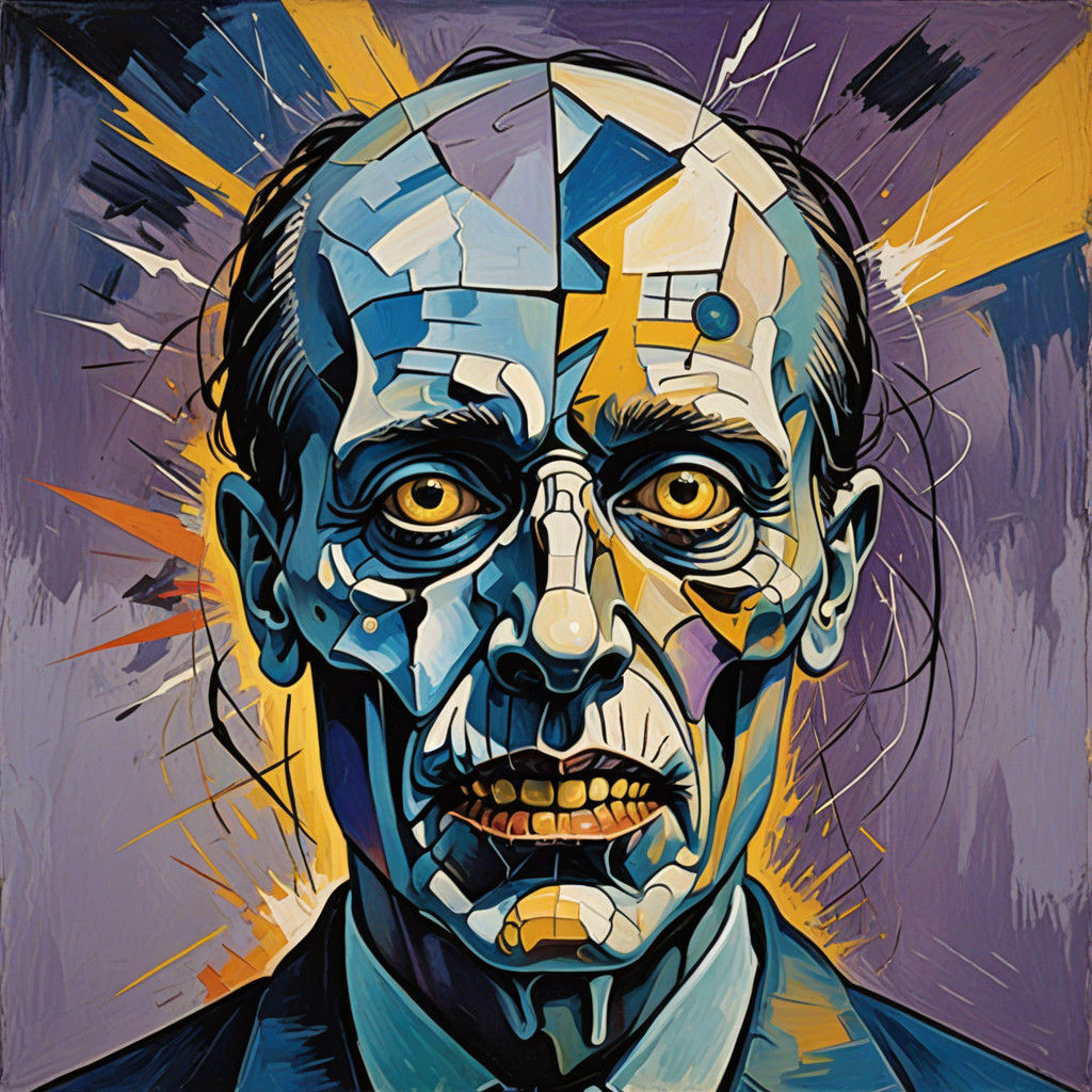 Vibrant Cubist Skull in Triadic Colors