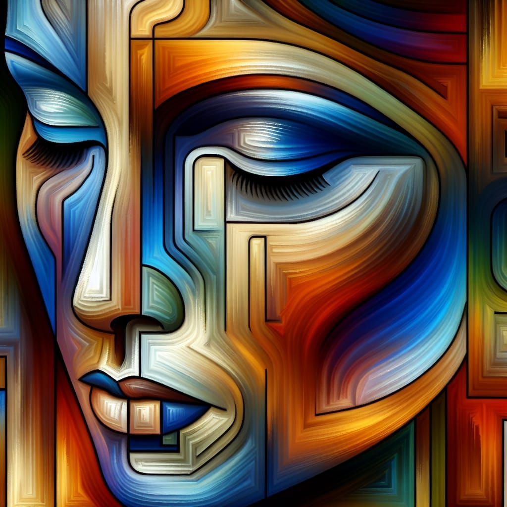 Abstract Cubist Portrait of a Serene Woman