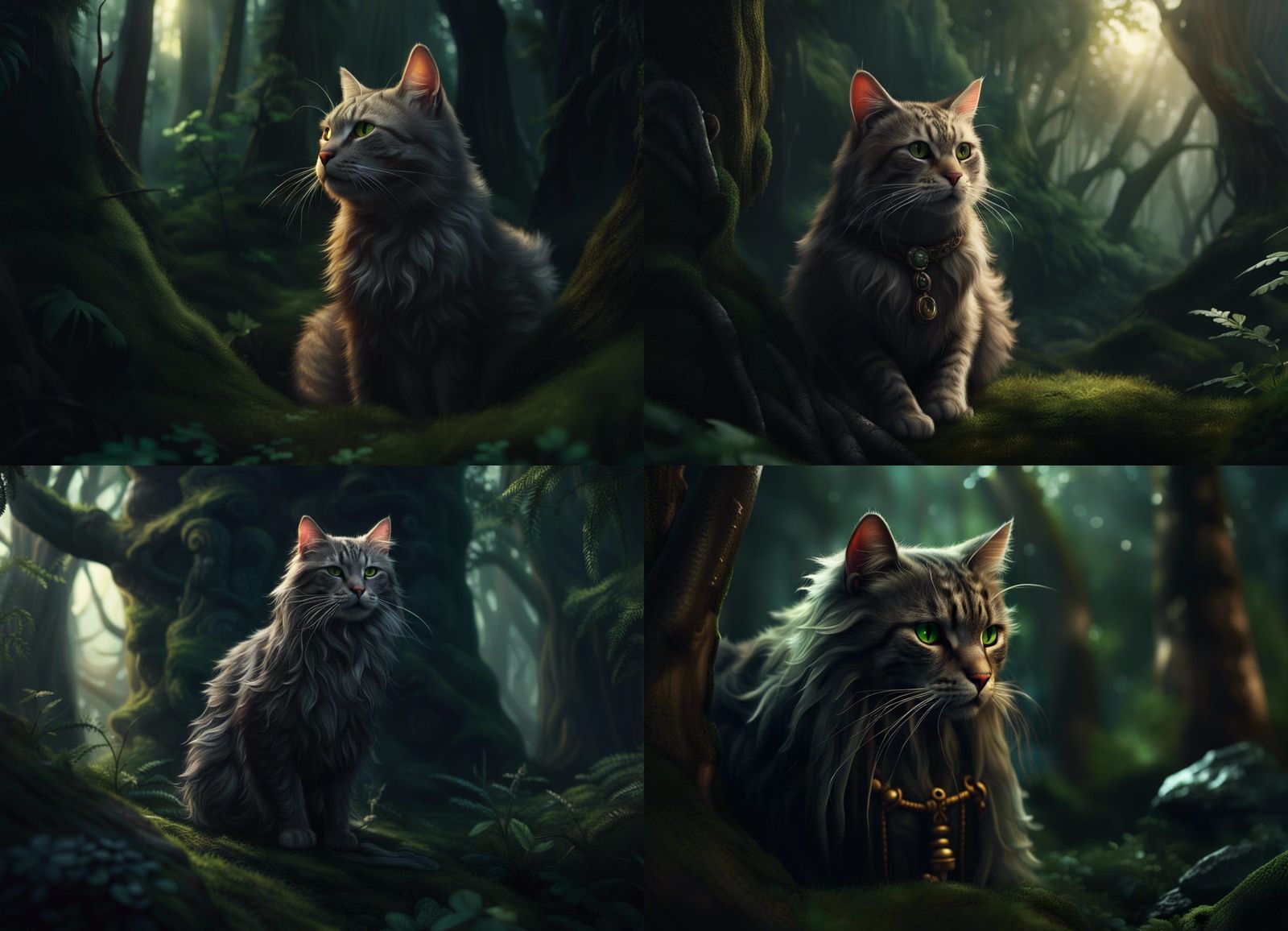 Cat Druid in a Forest Digital Painting