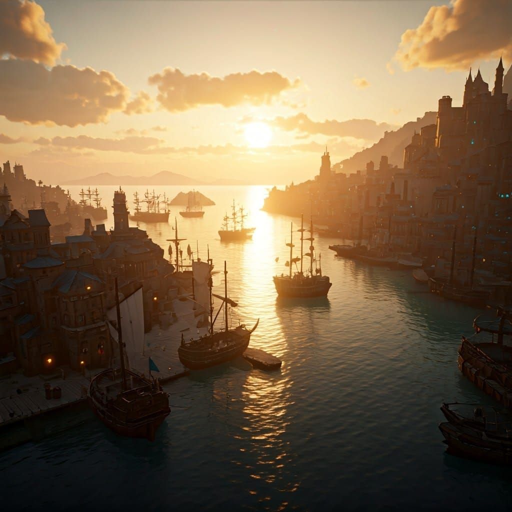 Fantasy Harbor at Sunset in Stunning Drone View