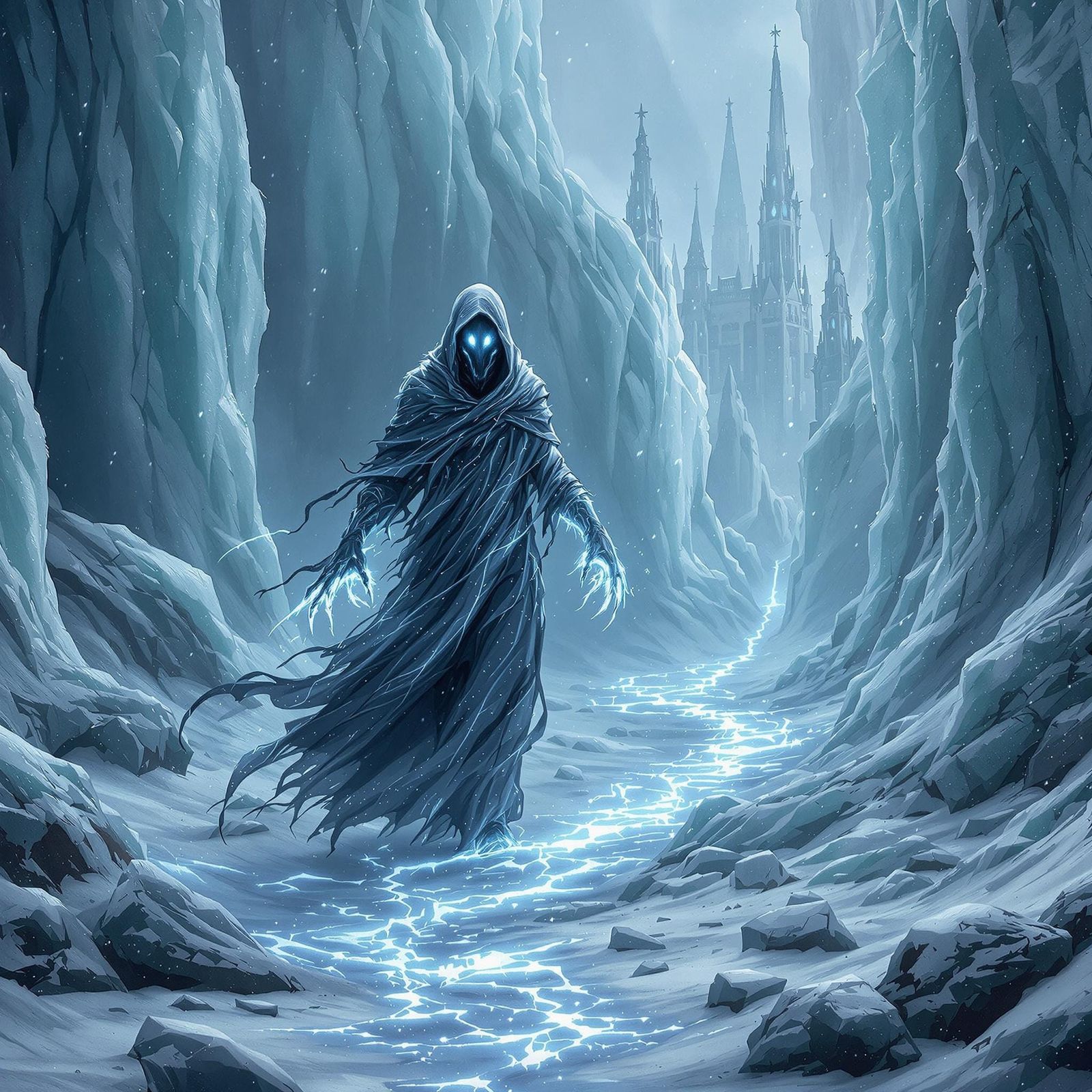 Spectral Void Walker Drifts Through Frozen City Ruins in Cyb...
