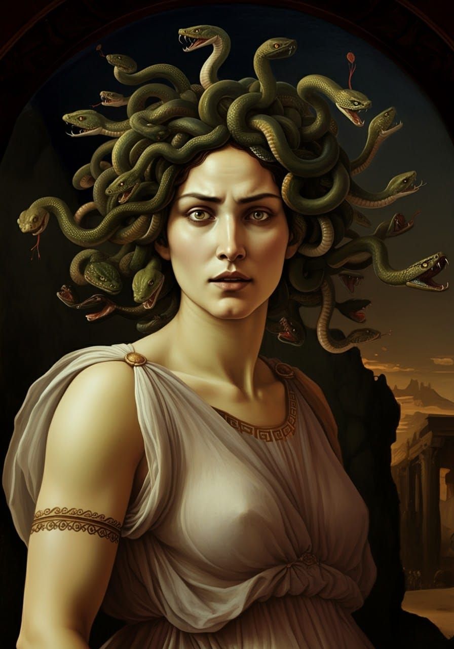 Medusa with Snakes, in Renaissance Painting Style