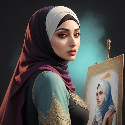 Hyperrealistic Hijabi Girl Painting on Canvas