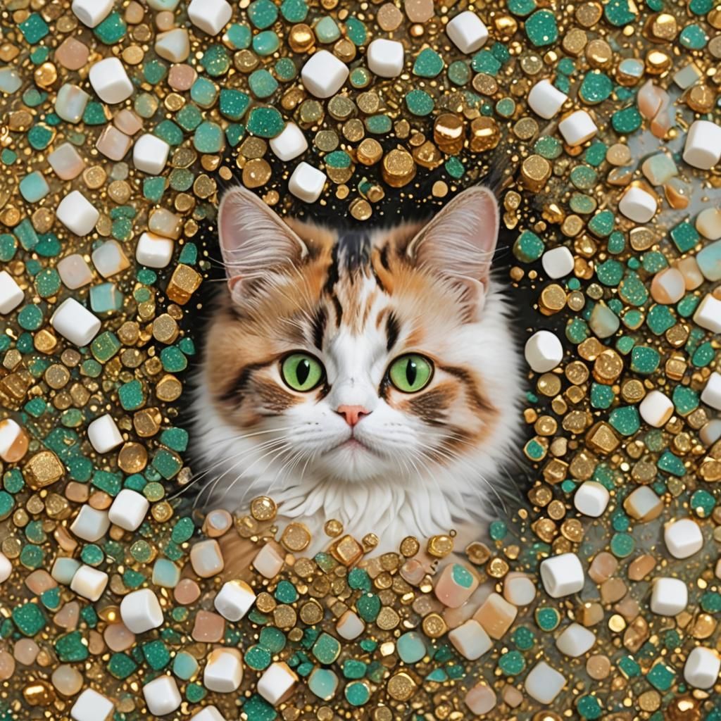 Dreamy Calico Cat in a Marshmallow World