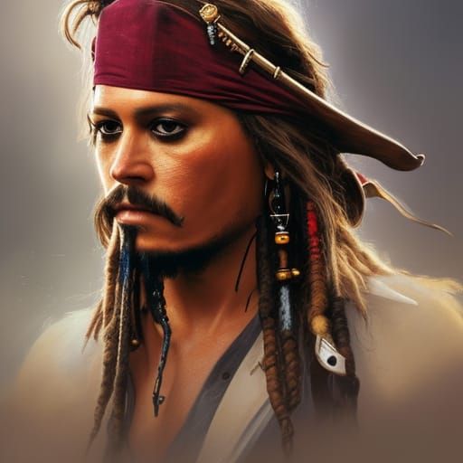 Captain Jack Sparrow Portrait in Art Nouveau Style