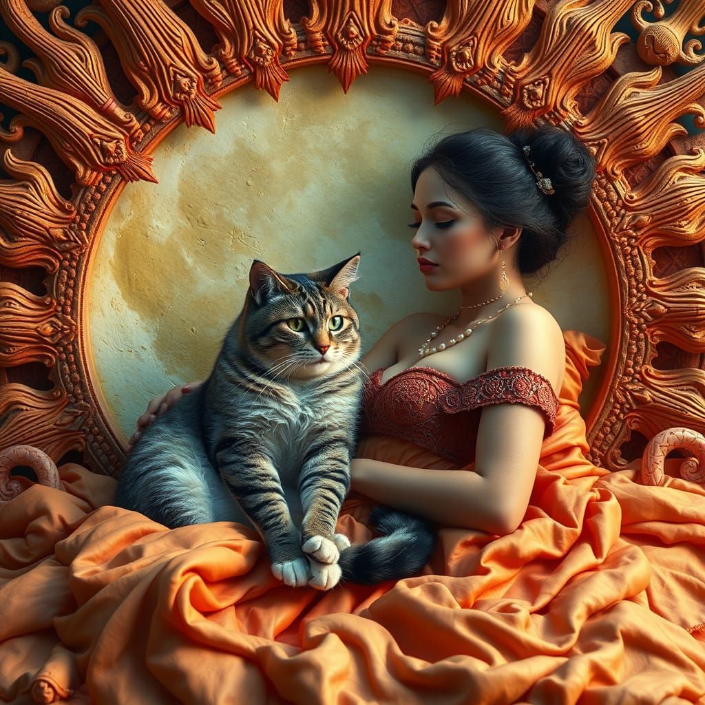 Surreal Sun and Moon Bed, Detailed Fairytale Scene