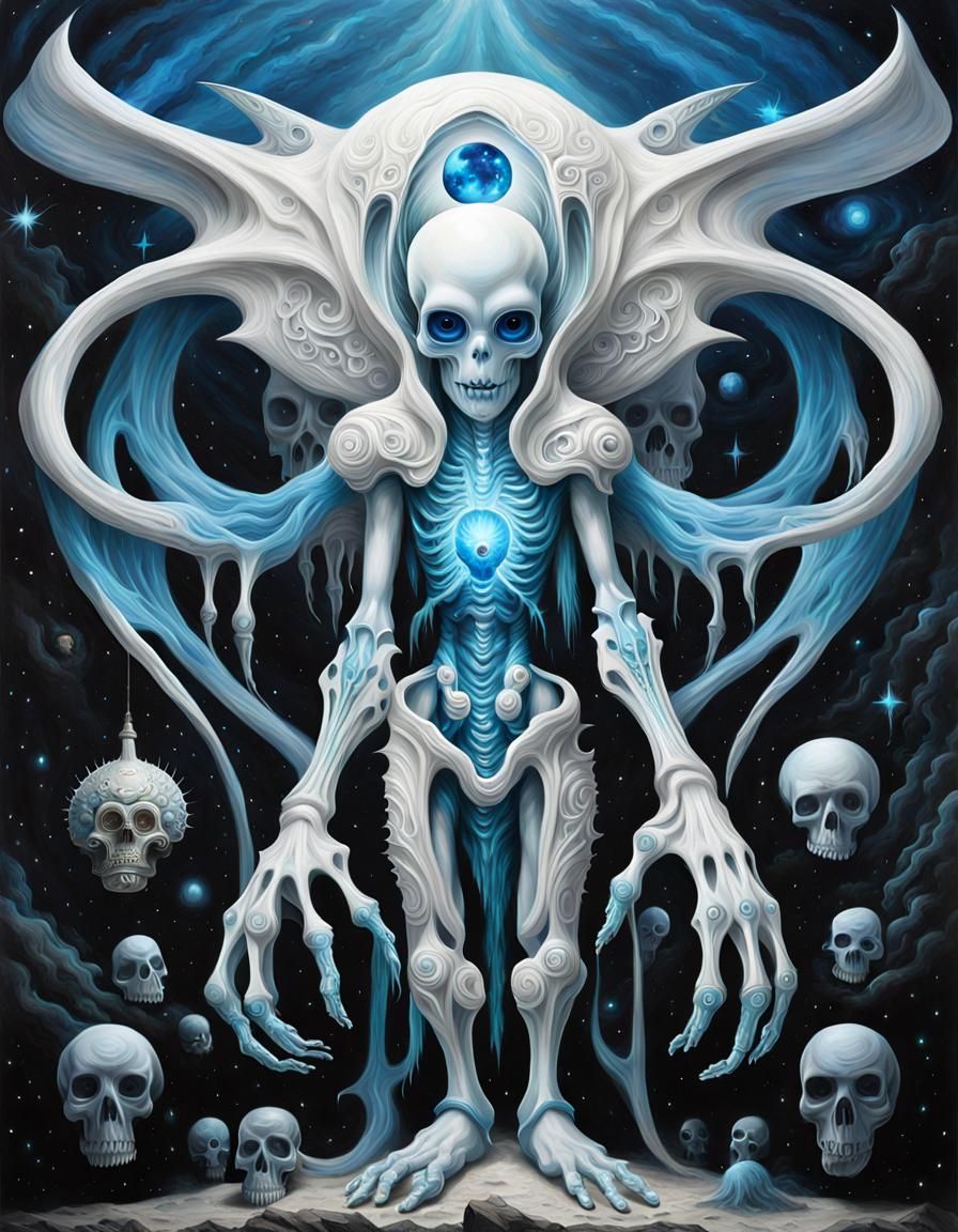 Pristine Alien-Ghost with Blue Skull in Galaxy