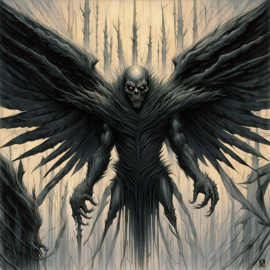 Two angels, One dressed in white and one in black, with shin...