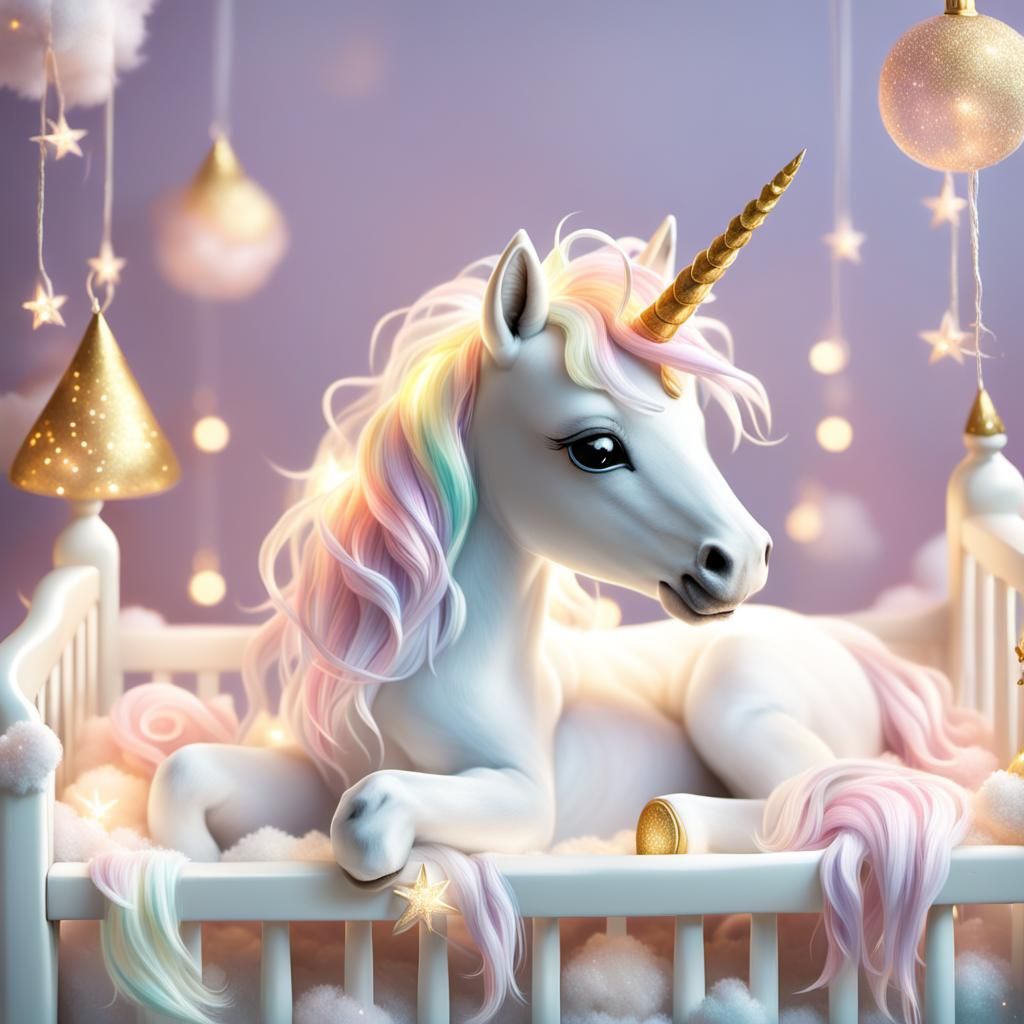 Baby Unicorn in Magical Pastel Bedroom