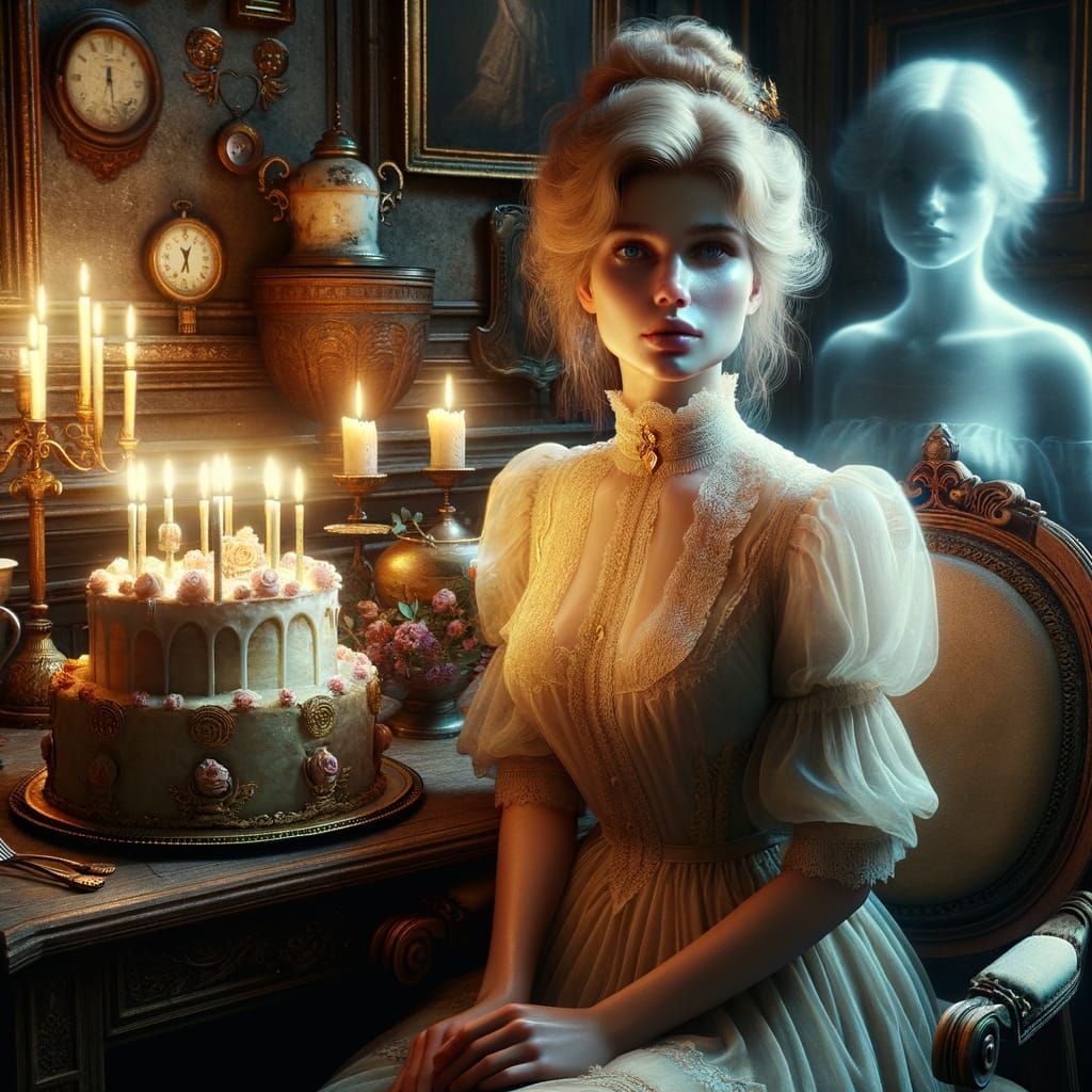 Victorian Birthday Ghost in Parlor