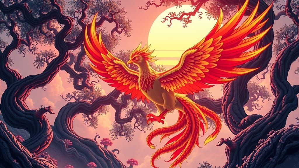 Majestic Phoenix Soars Through Mythic Miyazaki-Inspired Land...