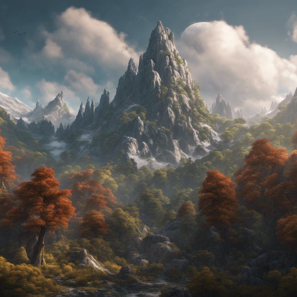 Lush Mountain Forest in Detailed Matte Painting