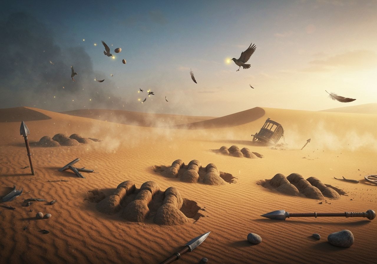 Desert Battlefield with Elephant Footprints, Digital Matte P...